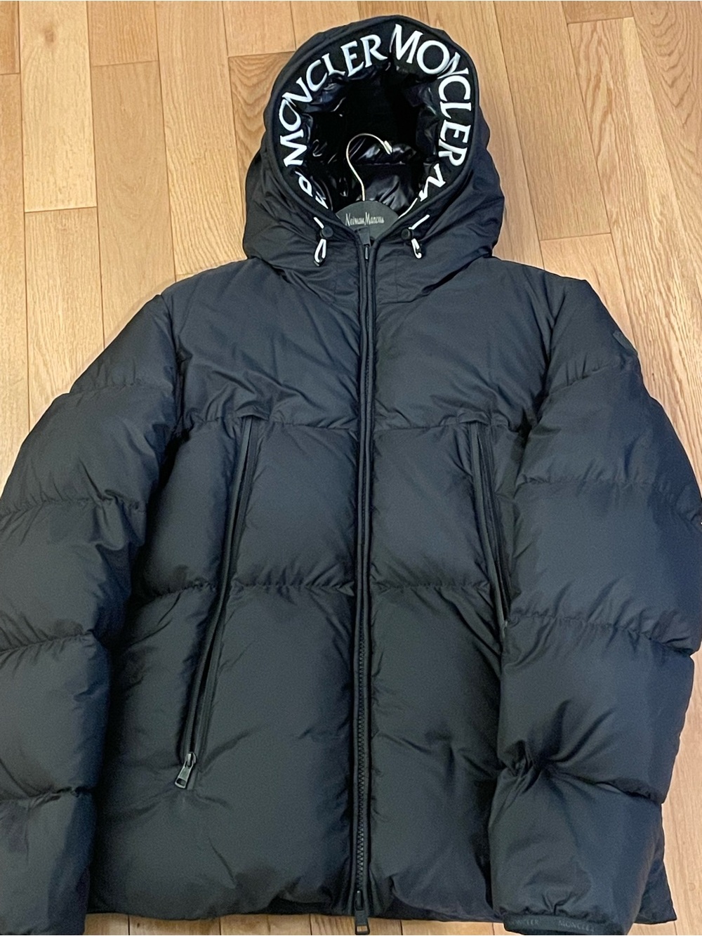 Moncler Black Men's Quilted Down Puffer Jacket with Branded Hood
